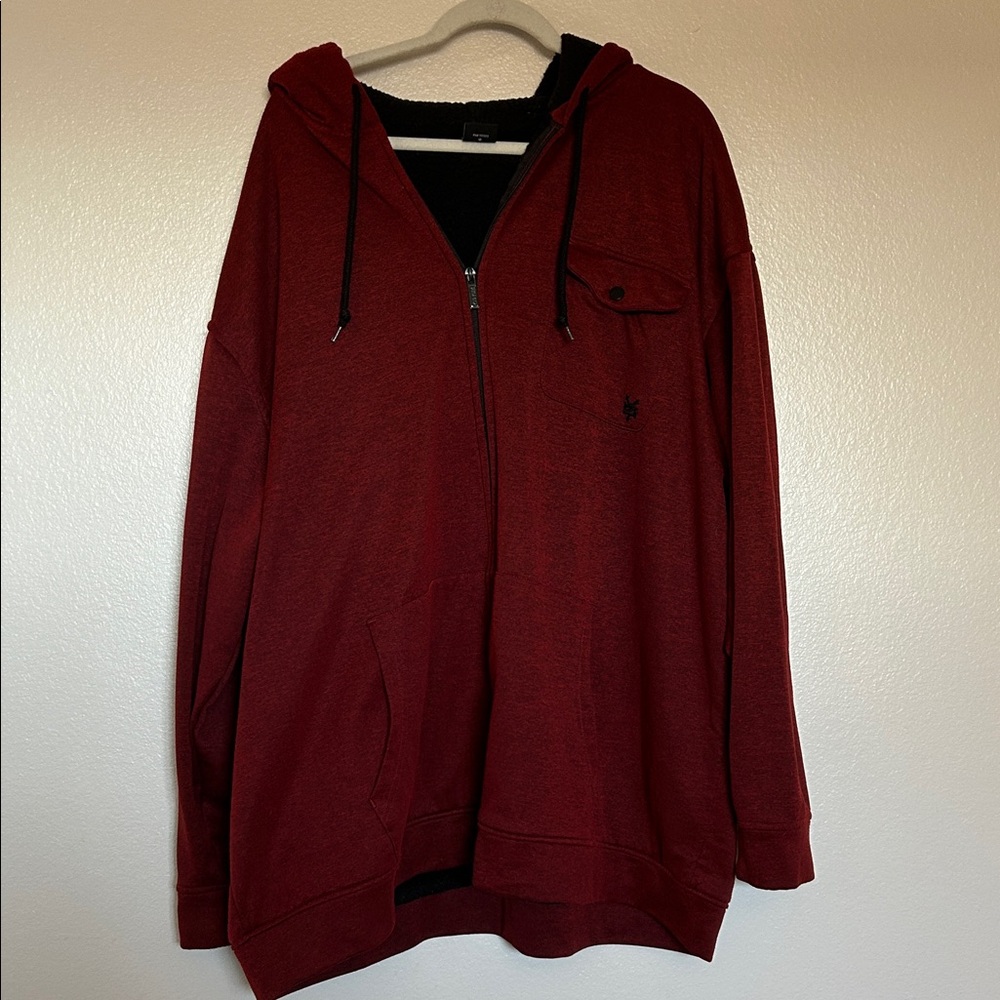 Zoo York Red Hoodie Sherpa Lined Full Zip Men's 3XL streetwear urban y2k big